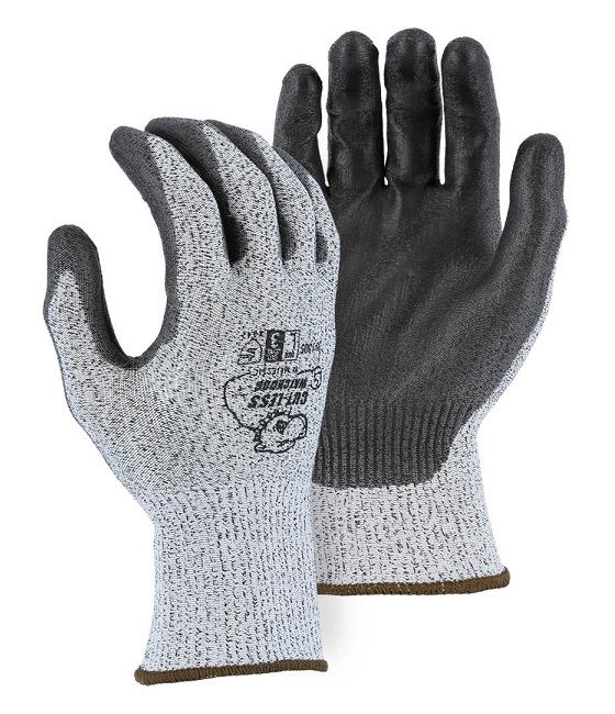 MAJESTIC 35-1305-L CUT-LESS WATCHDOG DYNEEMA GLOVES  ANSI A2 CUT LEVEL GRAY KNIT WITH  BLACK POLYURETHANE COATED PALM  & FINGERS [12PR/PK] [LARGE]