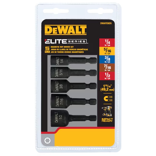 DEWALT DWAFEND5 5PC. MAGNETIC IMPACT READY NUT DRIVER REGULAR